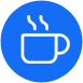 A blue circle with a white cup of coffee on it.