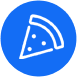 A blue circle with a slice of pizza in the middle.