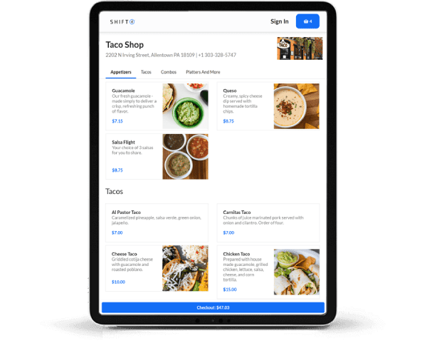 SkyTab POS A tablet with some food on it
